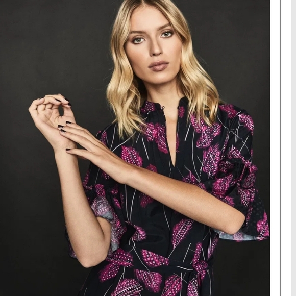 REISS Marsali Belted Feather Print Dress Size US 4 - Picture 2 of 16